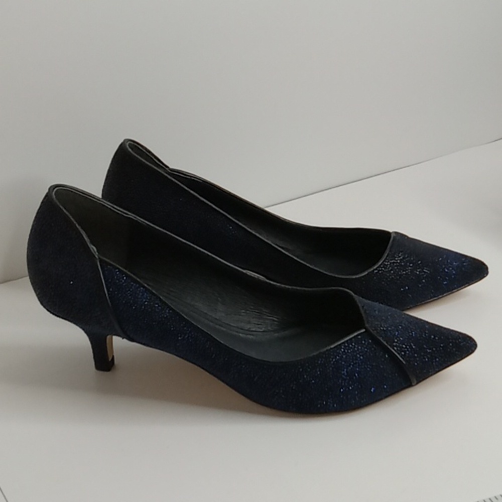 Adrianna Pappell Sparkling Navy Blue & Black with Kitten Heel Shoes Size 7M